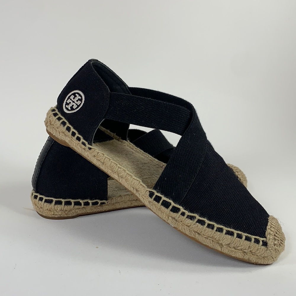 Tory Burch Catalina Espadrille Flat, Black Canvas, Size: 5.5